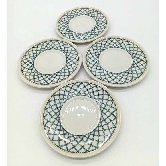 Vintage Rego Restaurant Ware China E438-58 Green Lattice Set Of 4 Saucers - Picture 4 of 6